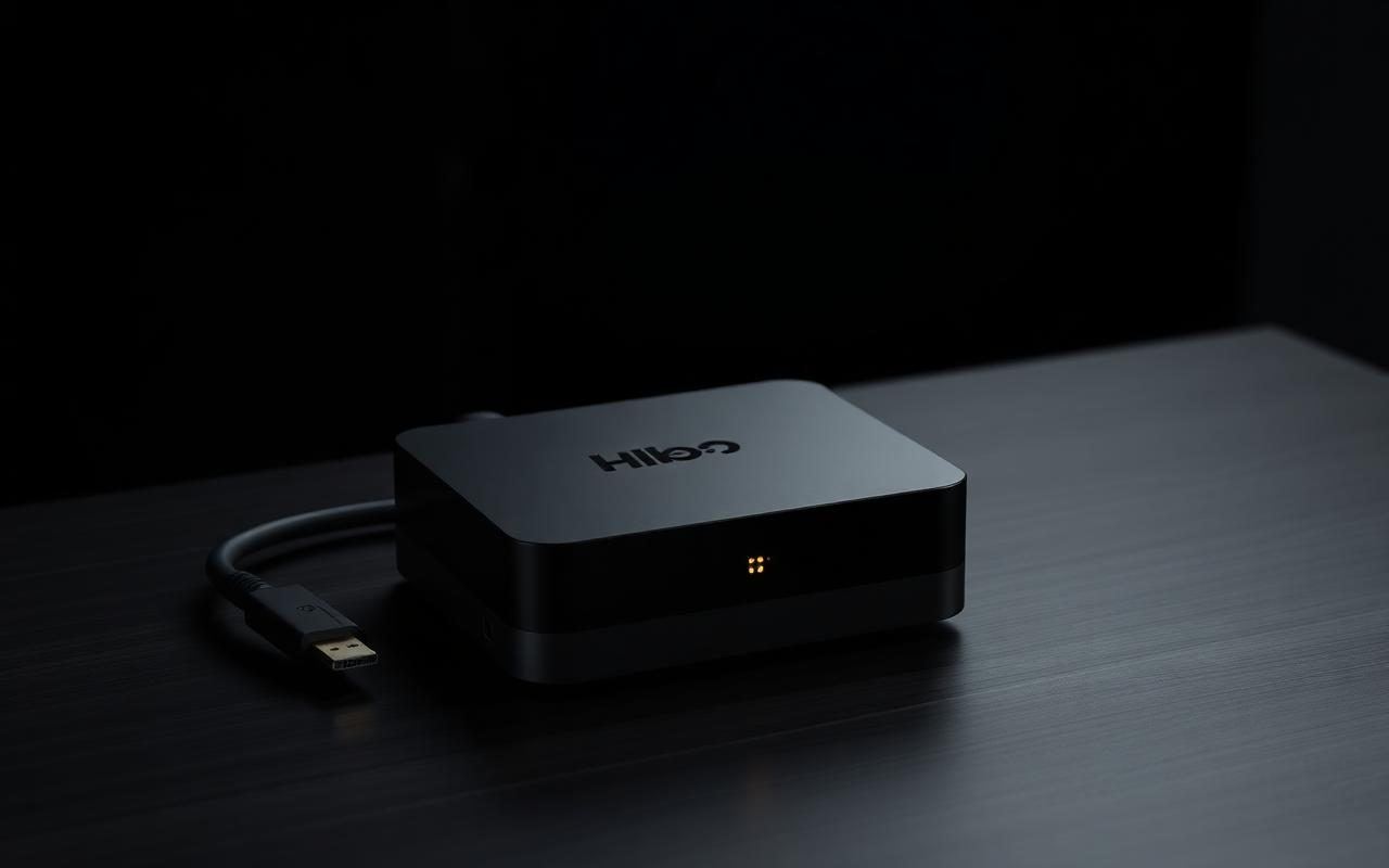 Aparelho TV Box compatível com XCIPTV em mesa escura